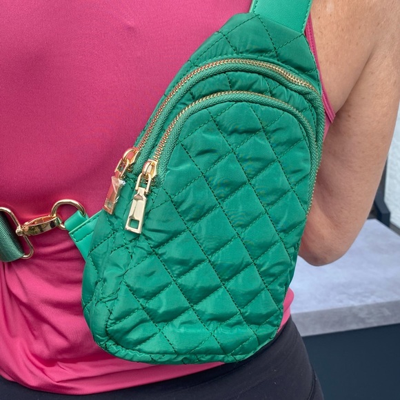 Handbags - Quilted Emerald Green Crossbody Sling Bag - Women's